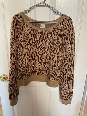 Maeve Animal-Print Crewneck Sweater in Tan and Brown